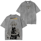 T-shirt lavé unisexe Demon Slayer Zenitsu Anime