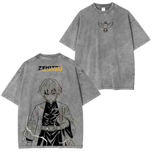 Camiseta Unisex Lavada de Anime Demon Slayer Zenitsu