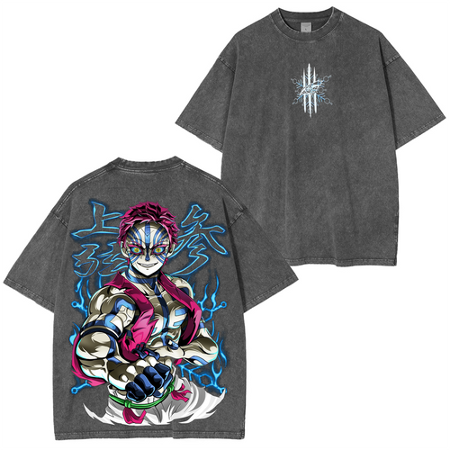 Akaza-Demon Slayer Camiseta Oversize Vintage