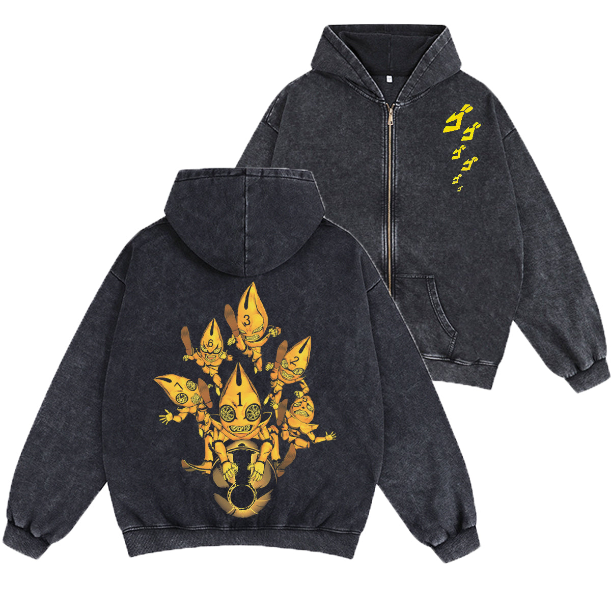 Sudadera con capucha y cremallera lavada unisex de JoJo's Bizarre Adventure