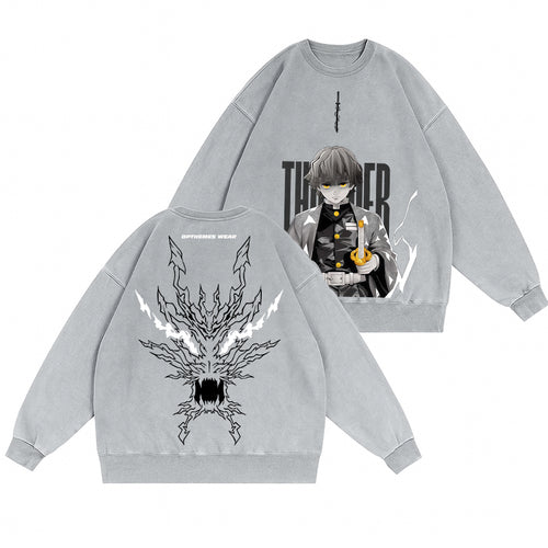 Sudadera con cuello redondo y lavado vintage Zenitsu Demon Slayer