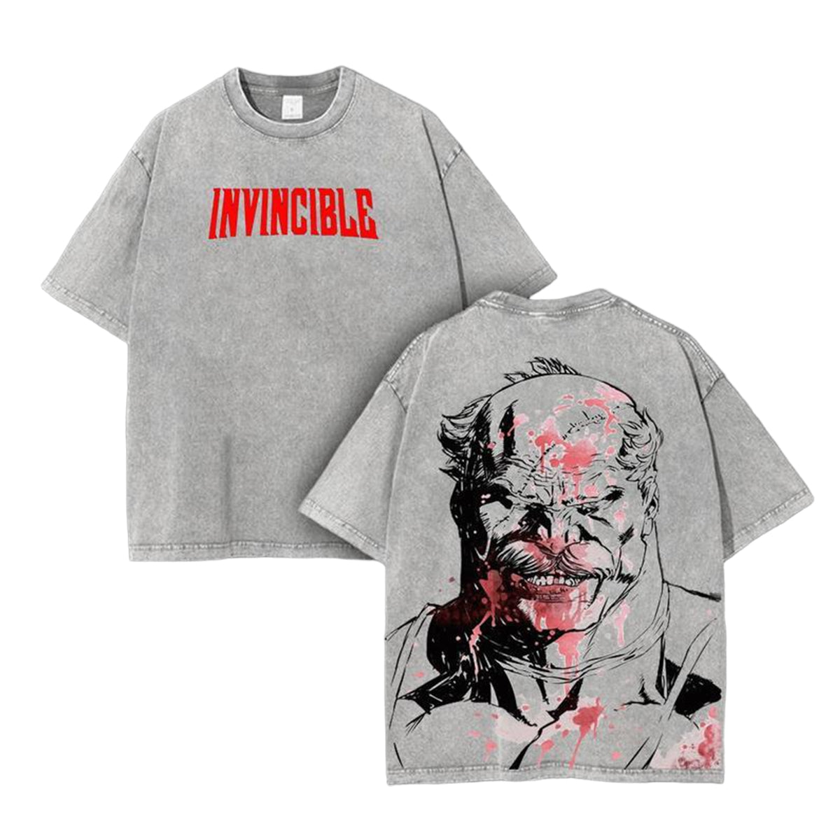 Camiseta Vintage Lavada de Anime "Conquest Invincible" con Doble Estampado