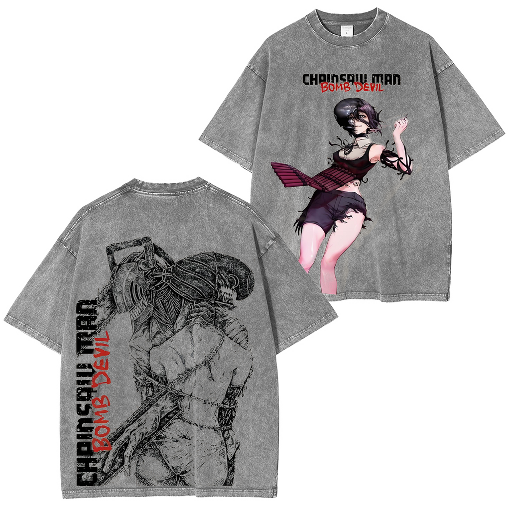 T-shirt unisexe délavé Chainsaw Man Anime
