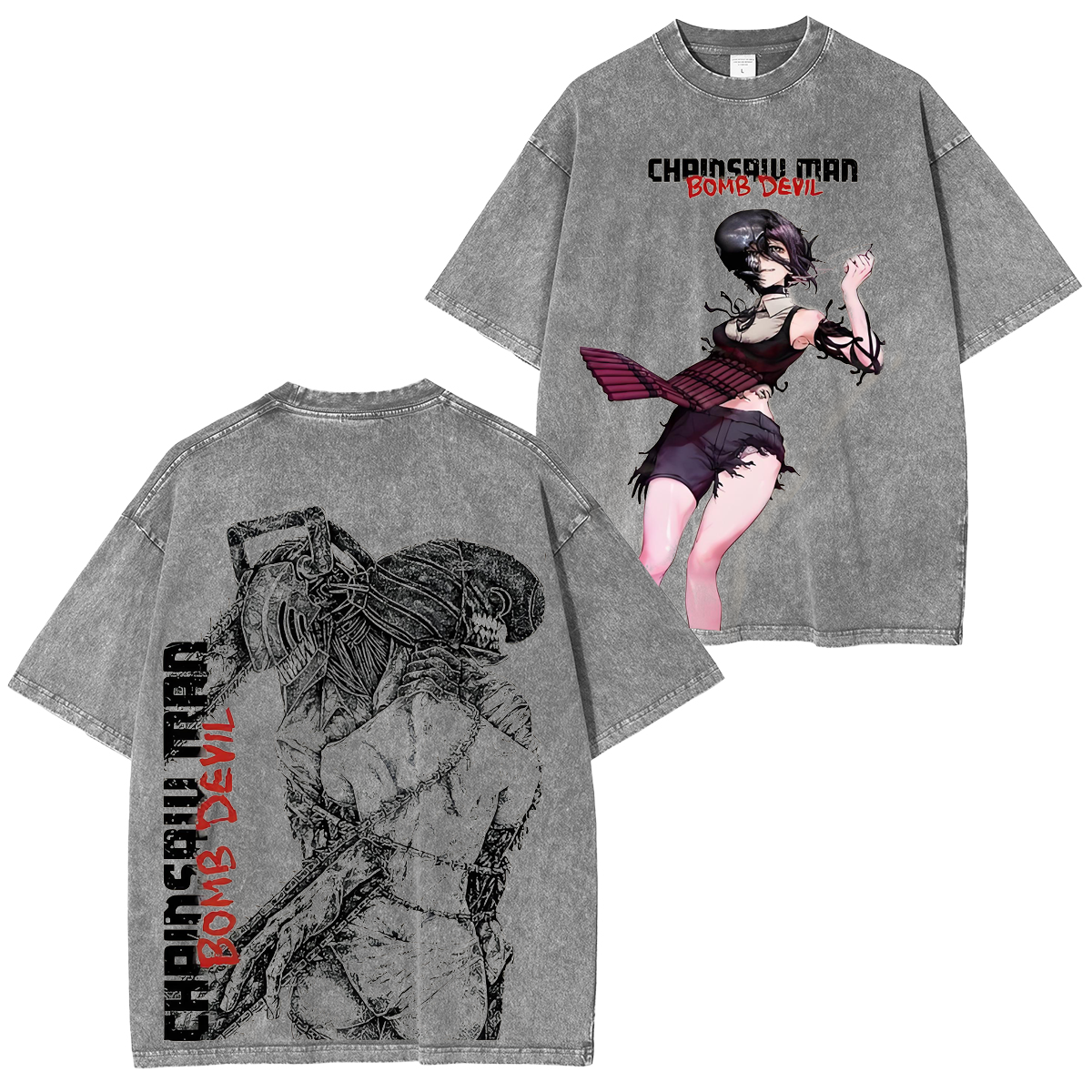 T-shirt unisexe délavé Chainsaw Man Anime
