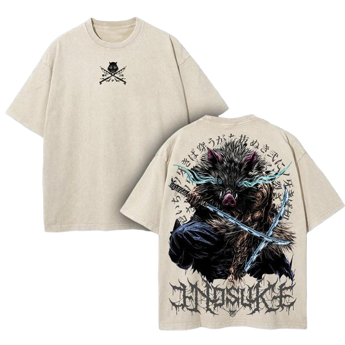Demon Slayer Unisex Oversize Anime Manga Washed Heavyweight Cotton T-shirt