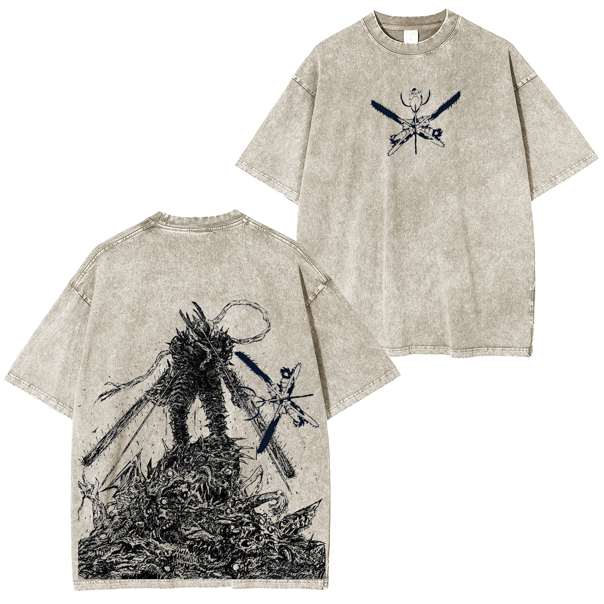 T-shirt délavé Chainsaw Man Chainsaw pur primal Denji Pochita diable méchants
