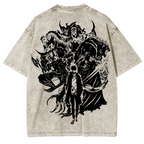 T-shirt en coton délavé animé Solo Leveling de Sung Jin Woo, édition limitée rétro