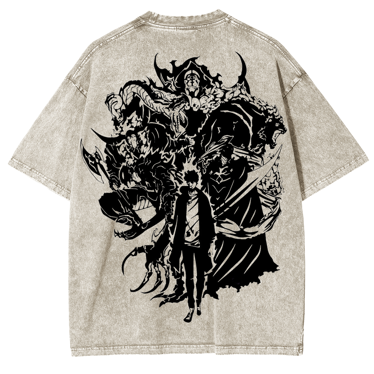 T-shirt en coton délavé animé Solo Leveling de Sung Jin Woo, édition limitée rétro