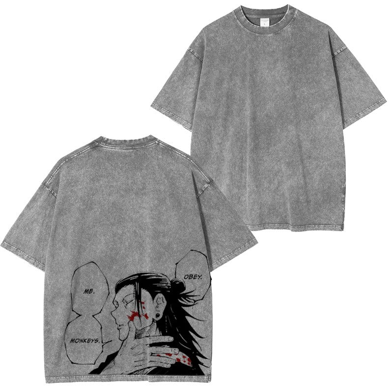 Camiseta Unisex Vintage Lavada de Anime Jujutsu Kaisen