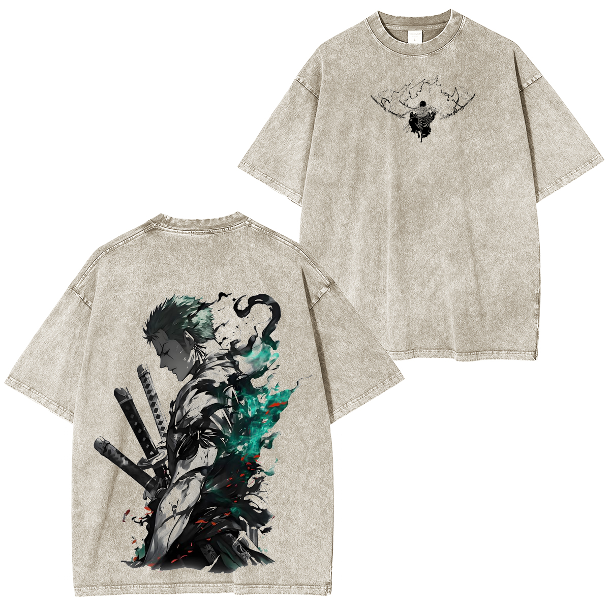Camiseta/Sudadera/Sudadera con capucha vintage lavada de Roronoa Zoro de One Piece Anime