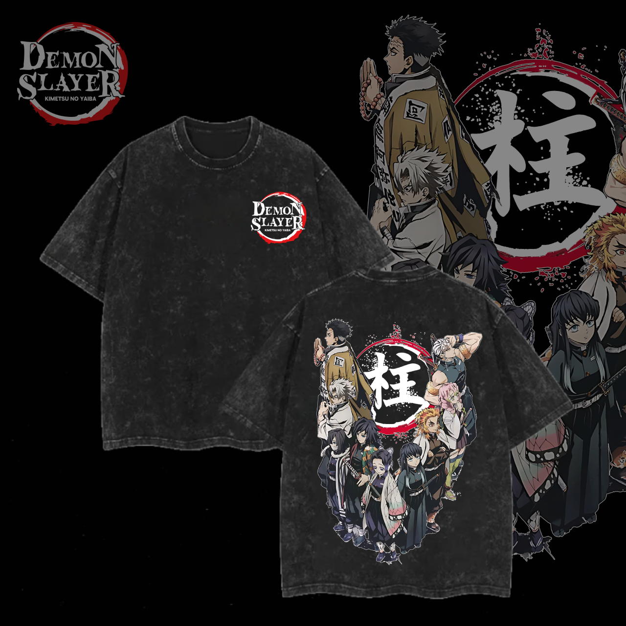 Hashira Demon Slayer Tee â€?Rengoku, Giyu, Tengen, Obanai, Gyomei, Mitsuri Vintage Washed Oversized T-Shirt