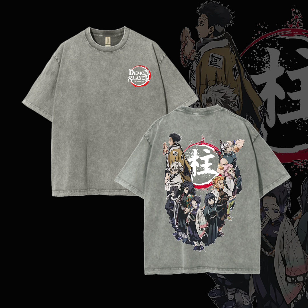 Hashira Demon Slayer Tee â€?Rengoku, Giyu, Tengen, Obanai, Gyomei, Mitsuri Vintage Washed Oversized T-Shirt