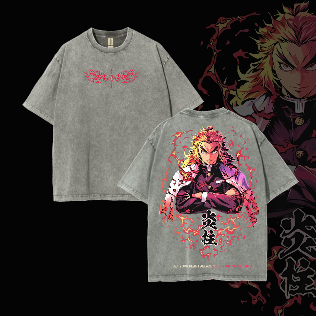 Hashira Demon Slayer Tee â€?Rengoku, Giyu, Tengen, Obanai, Gyomei, Mitsuri Vintage Washed Oversized T-Shirt