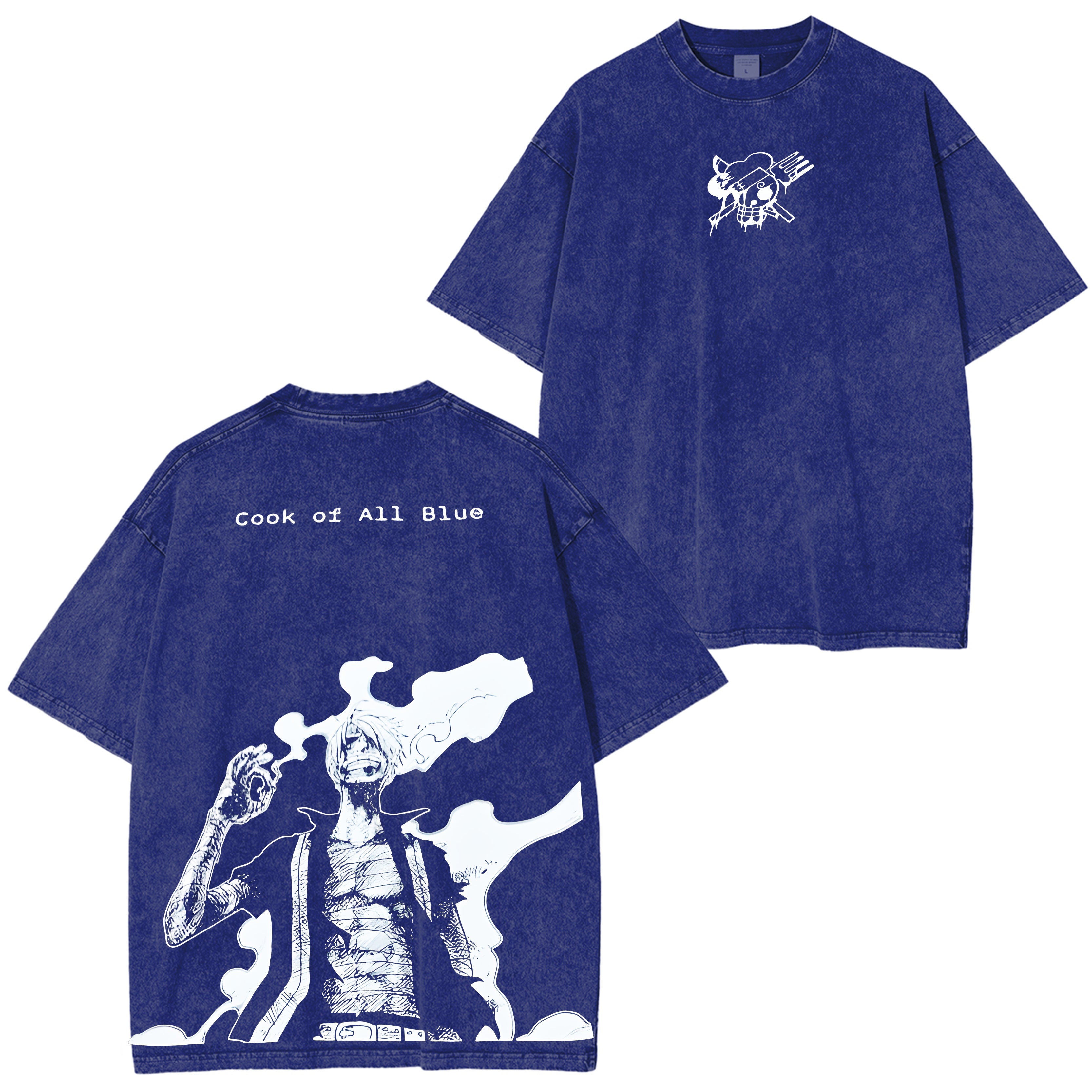 Camiseta lavada con doble estampado de anime "Sanji"