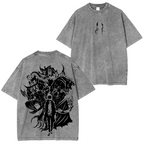 T-shirt en coton délavé animé Solo Leveling de Sung Jin Woo, édition limitée rétro