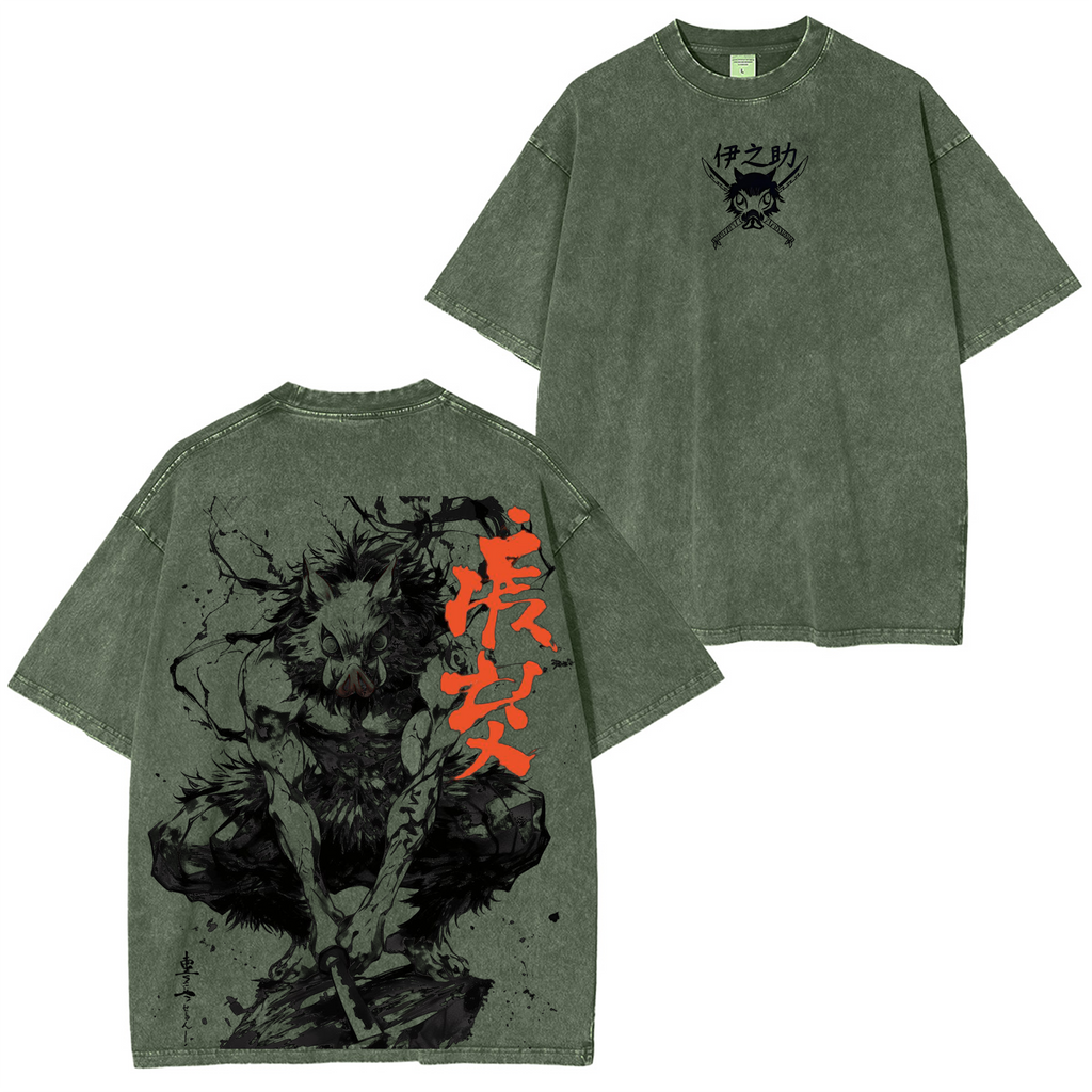 Hashibira Inosuke Demon Slayer Anime Unisex Washed T-Shirt