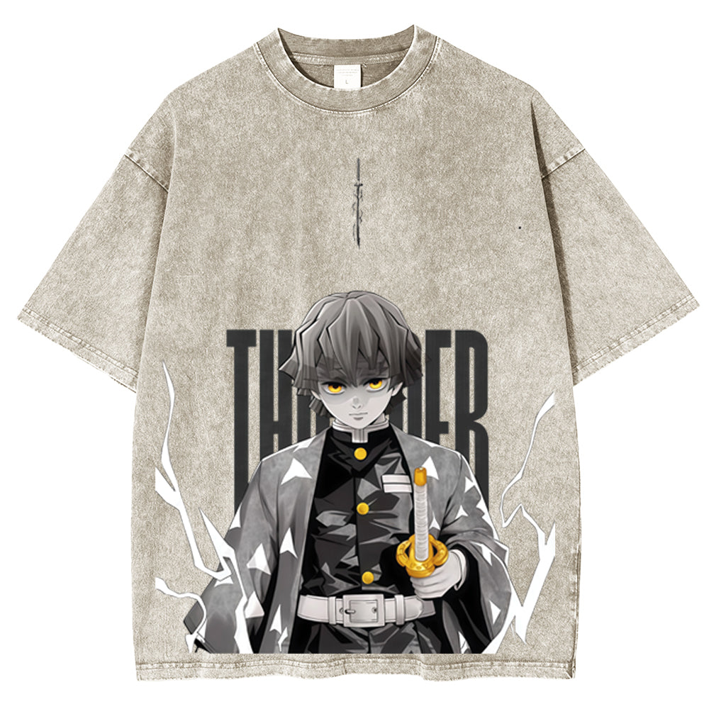Camiseta lavada unisex Zenitsu Demon Slayer