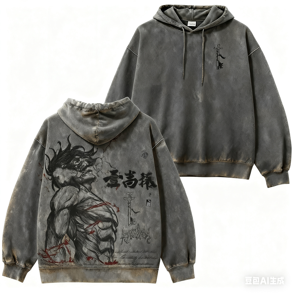Attack on Titan Eren Yeager Sweat à Capuche Délavé Vintage