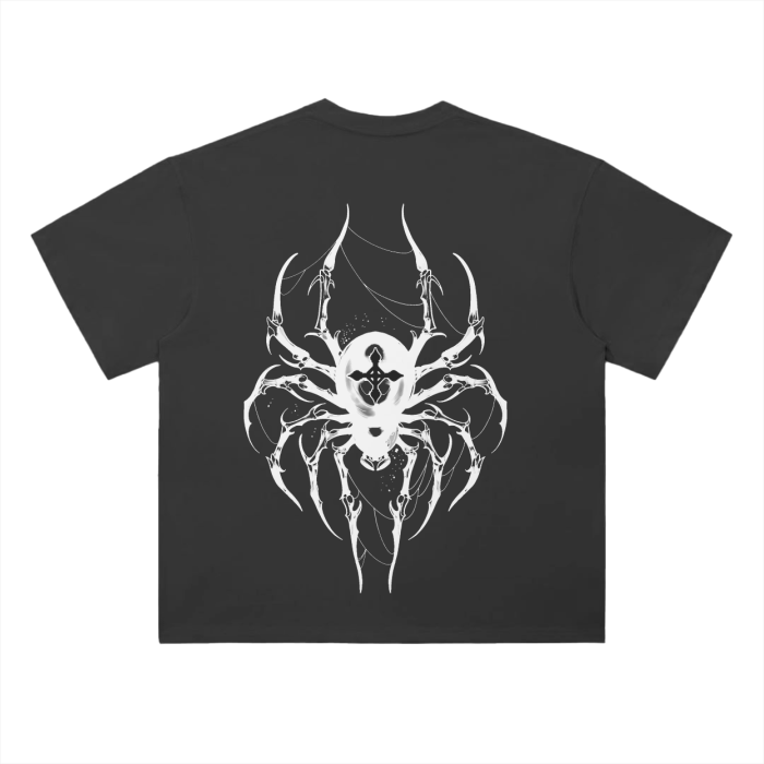 Camiseta streetwear de peso pesado negro con araña Carisma Oscuro