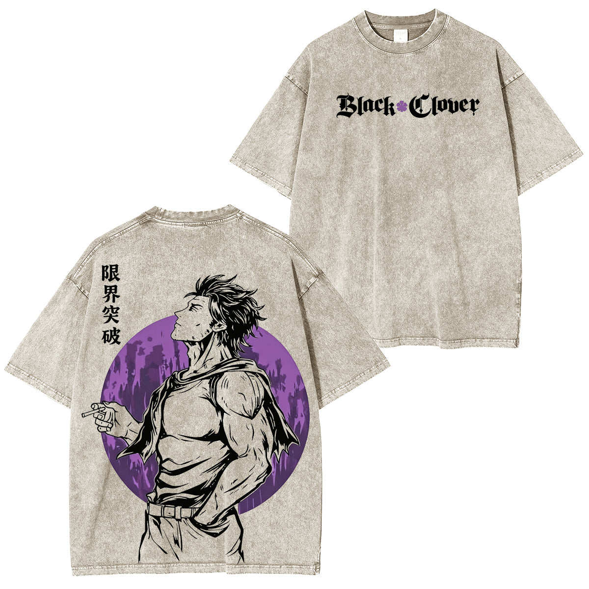 BLACK CLOVER T-shirt/Col rond/Sweat à capuche délavé vintage