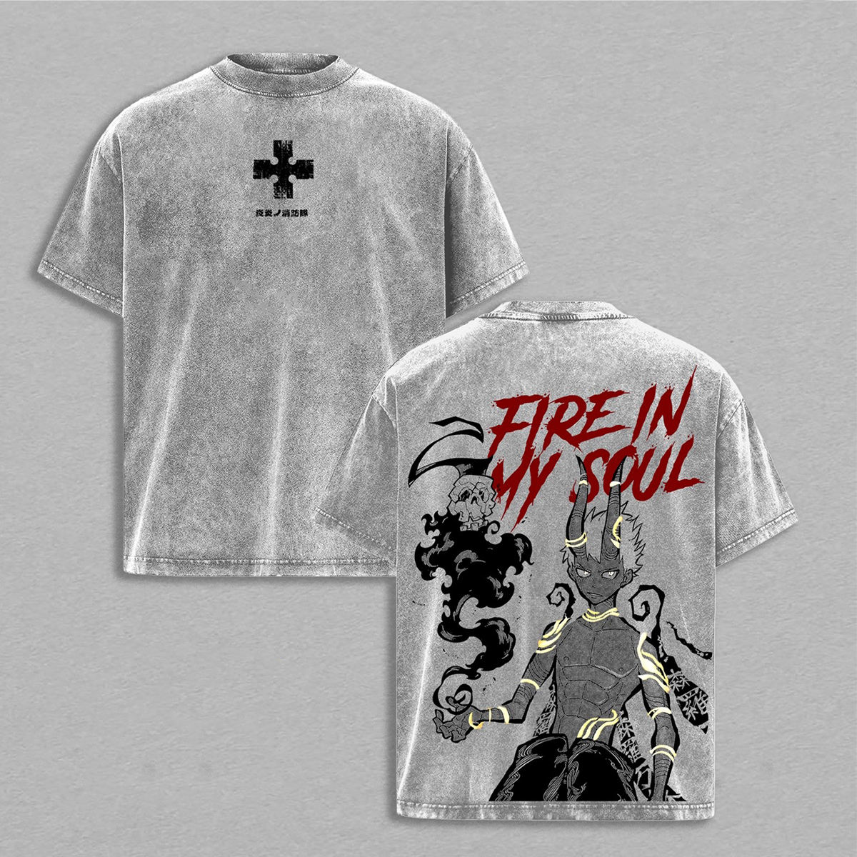 T-shirt/Col ras du cou/Sweat à capuche Fire Force Shinra effet délavé