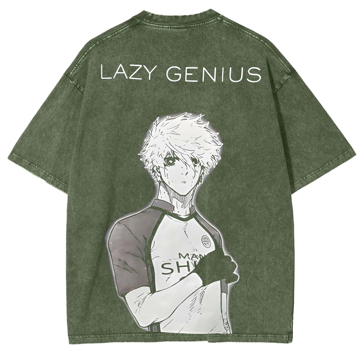 T-shirt lavé imprimé double Anime Blue Lock StrikerT-shirt lavé imprimé double Anime Striker