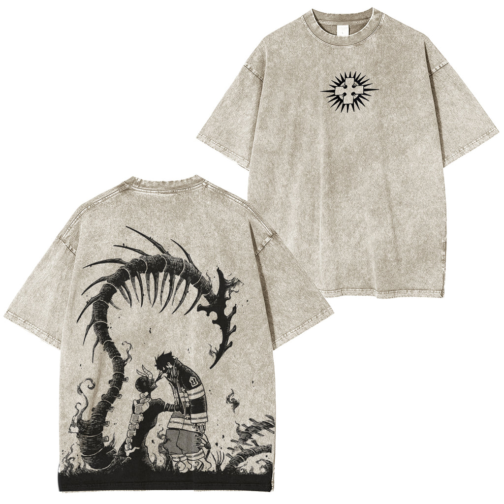 T-shirt unisexe délavé de l'anime Fire Force