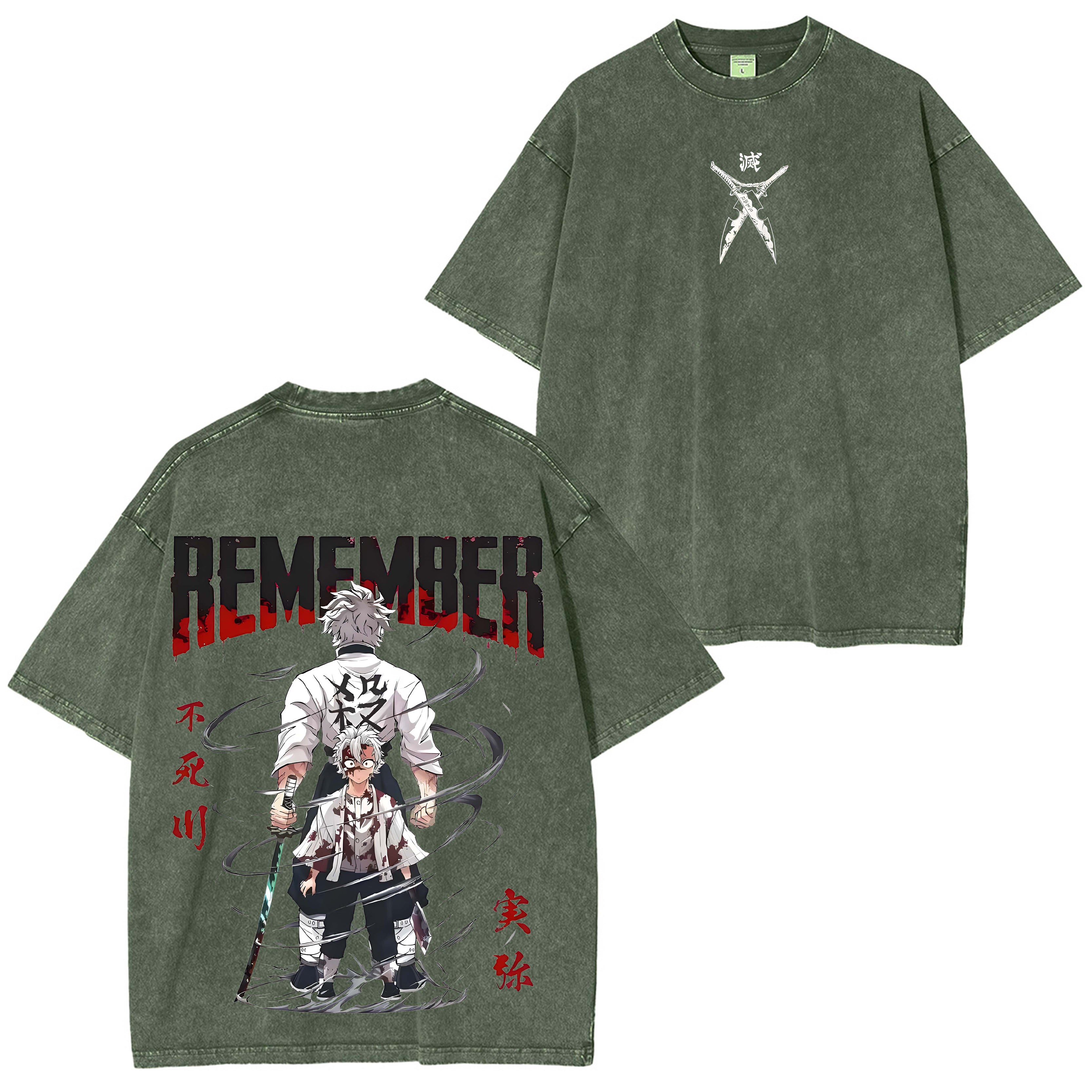 Camisetas lavadas de anime manga de Shinazugawa Sanemi 8.8 de edición limitada