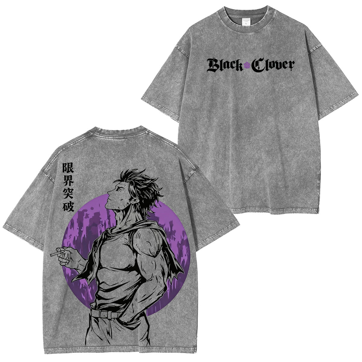 BLACK CLOVER T-shirt/Col rond/Sweat à capuche délavé vintage