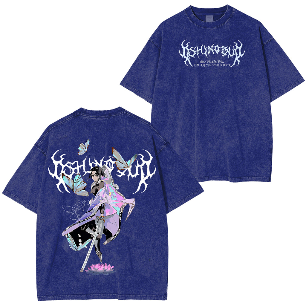 Camiseta lavada con doble estampado del anime Demon Slayer Kimetsu no Yaiba