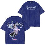 Camiseta lavada con doble estampado del anime Demon Slayer Kimetsu no Yaiba
