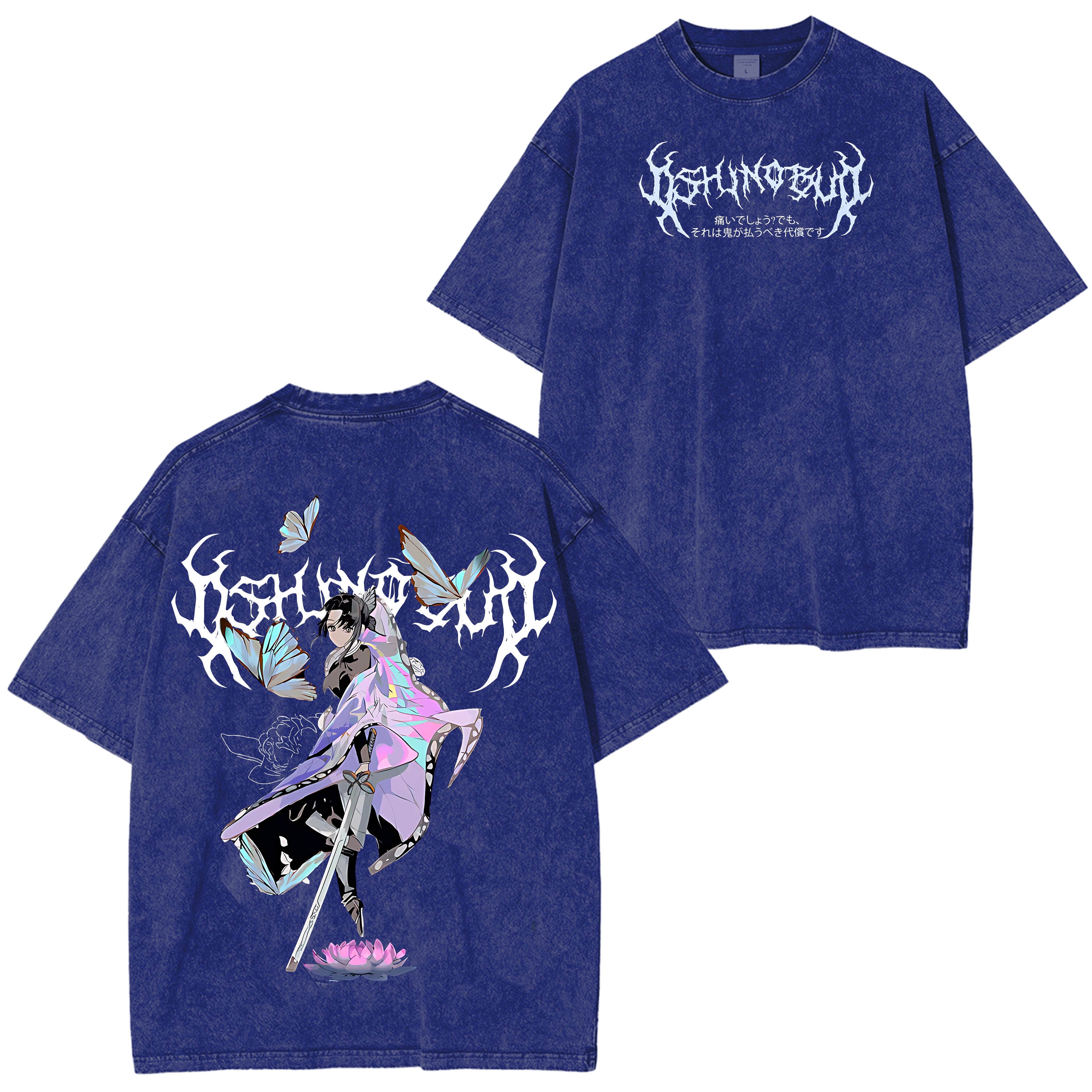 Camiseta lavada con doble estampado del anime Demon Slayer Kimetsu no Yaiba