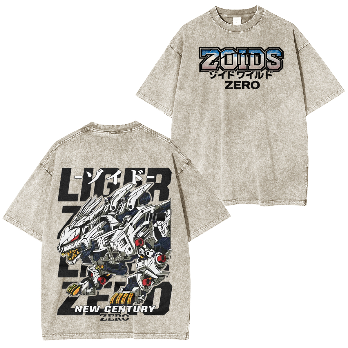 Camiseta unisex lavada estilo vintage Liger Zero Zoids New Century Zero Streetwear