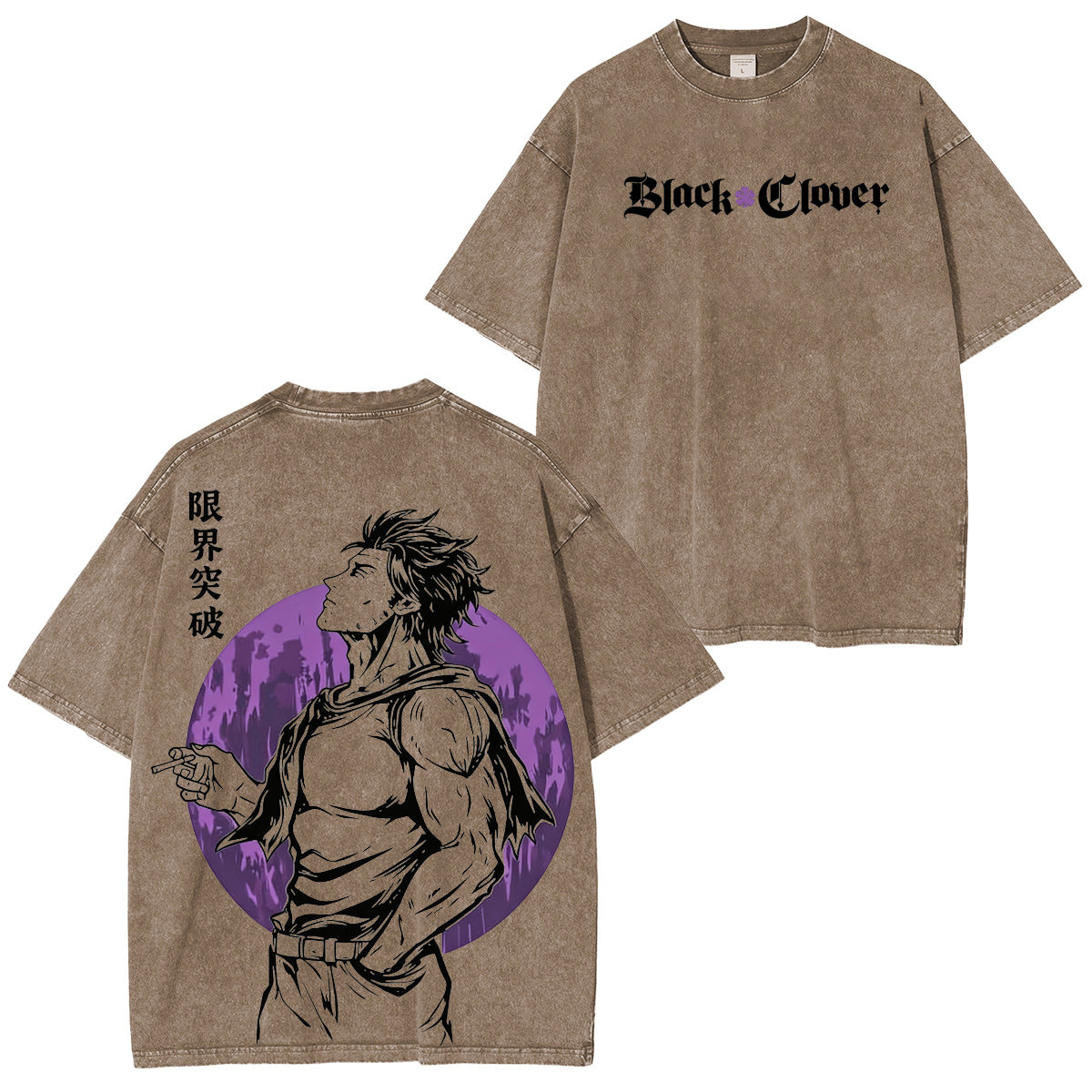 BLACK CLOVER T-shirt/Col rond/Sweat à capuche délavé vintage