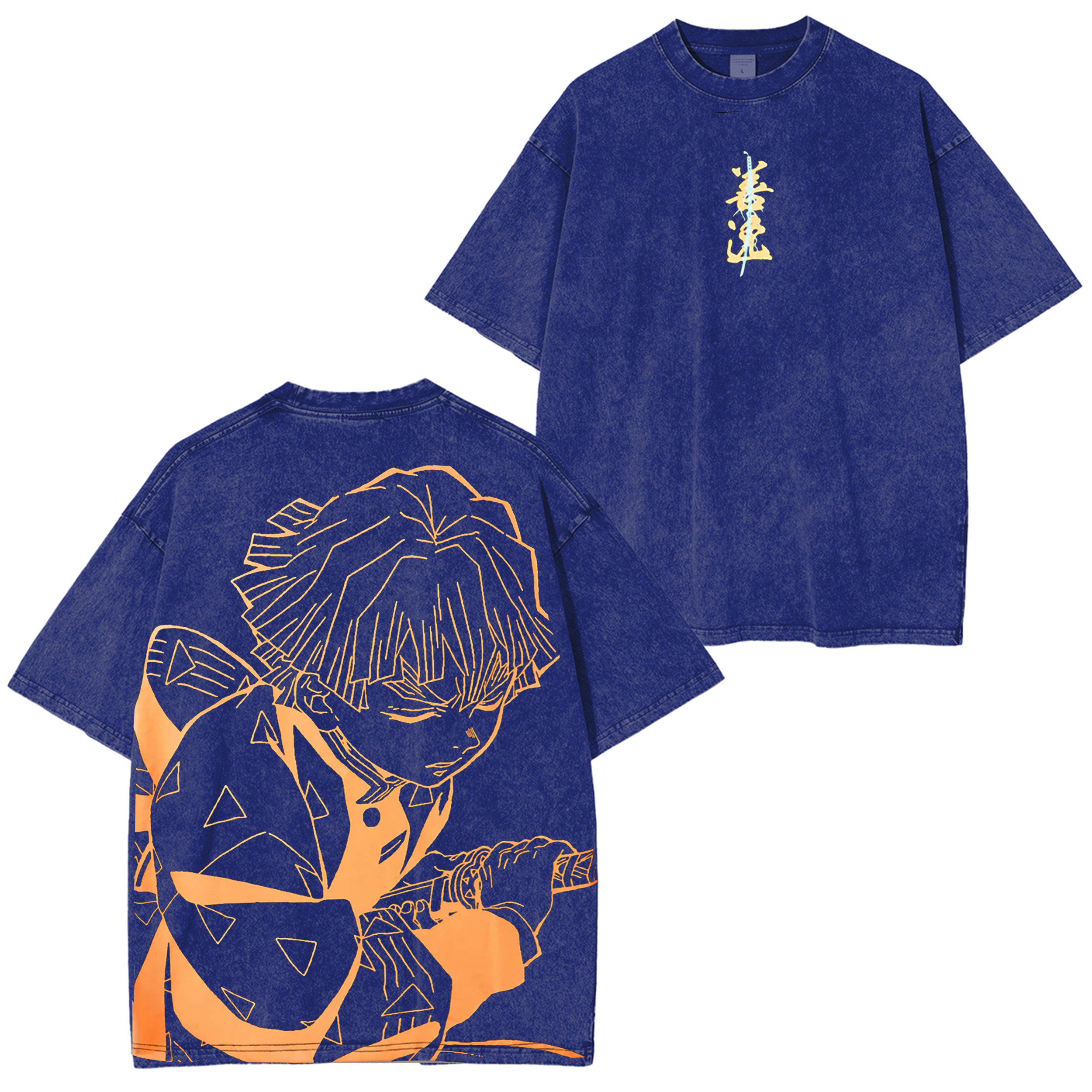 T-shirts Coton Délavé Anime Demon Slayer Tendance