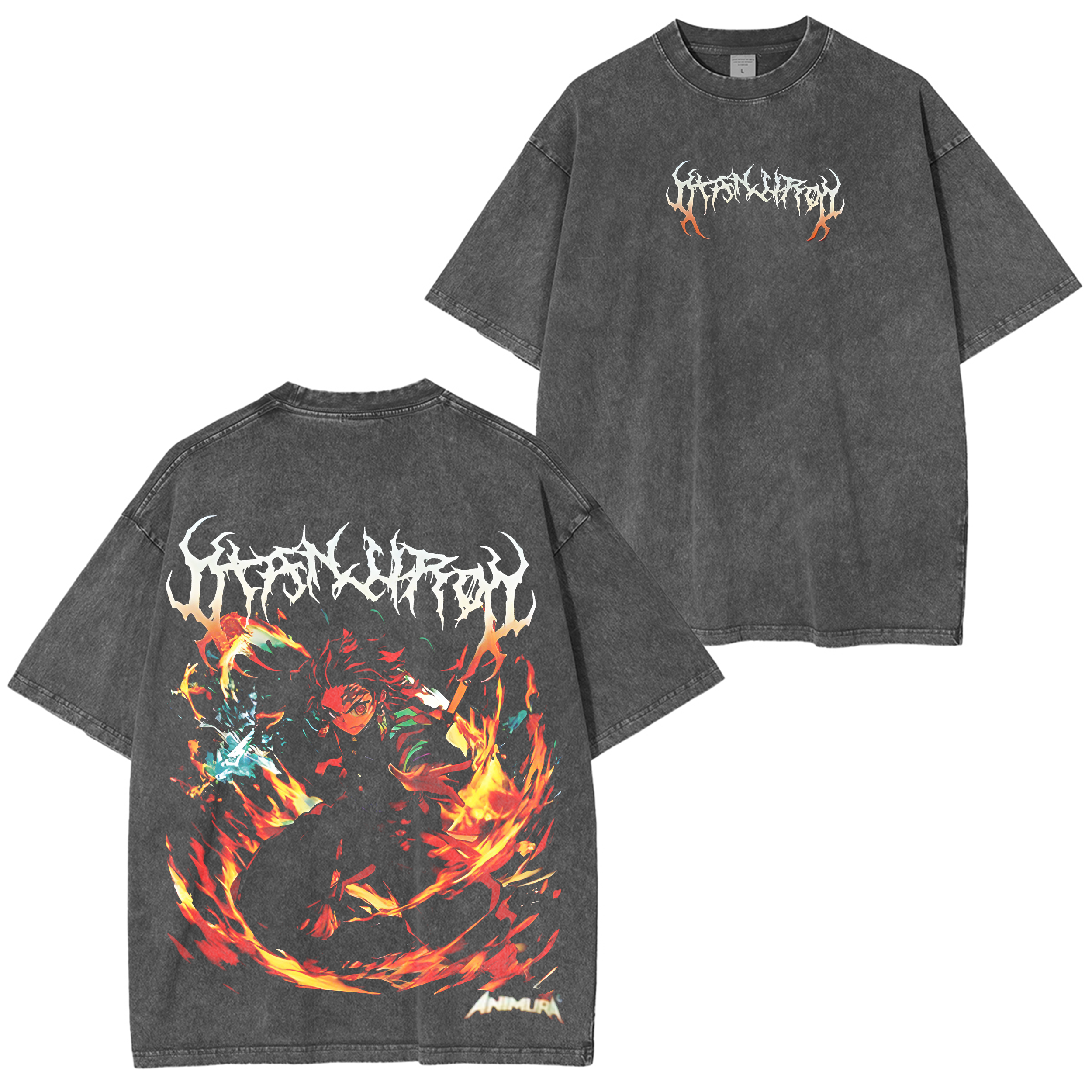 Camisetas extragrandes unisex vintage "Tanjiro" de Demon Slayer, de anime manga, lavadas al ácido