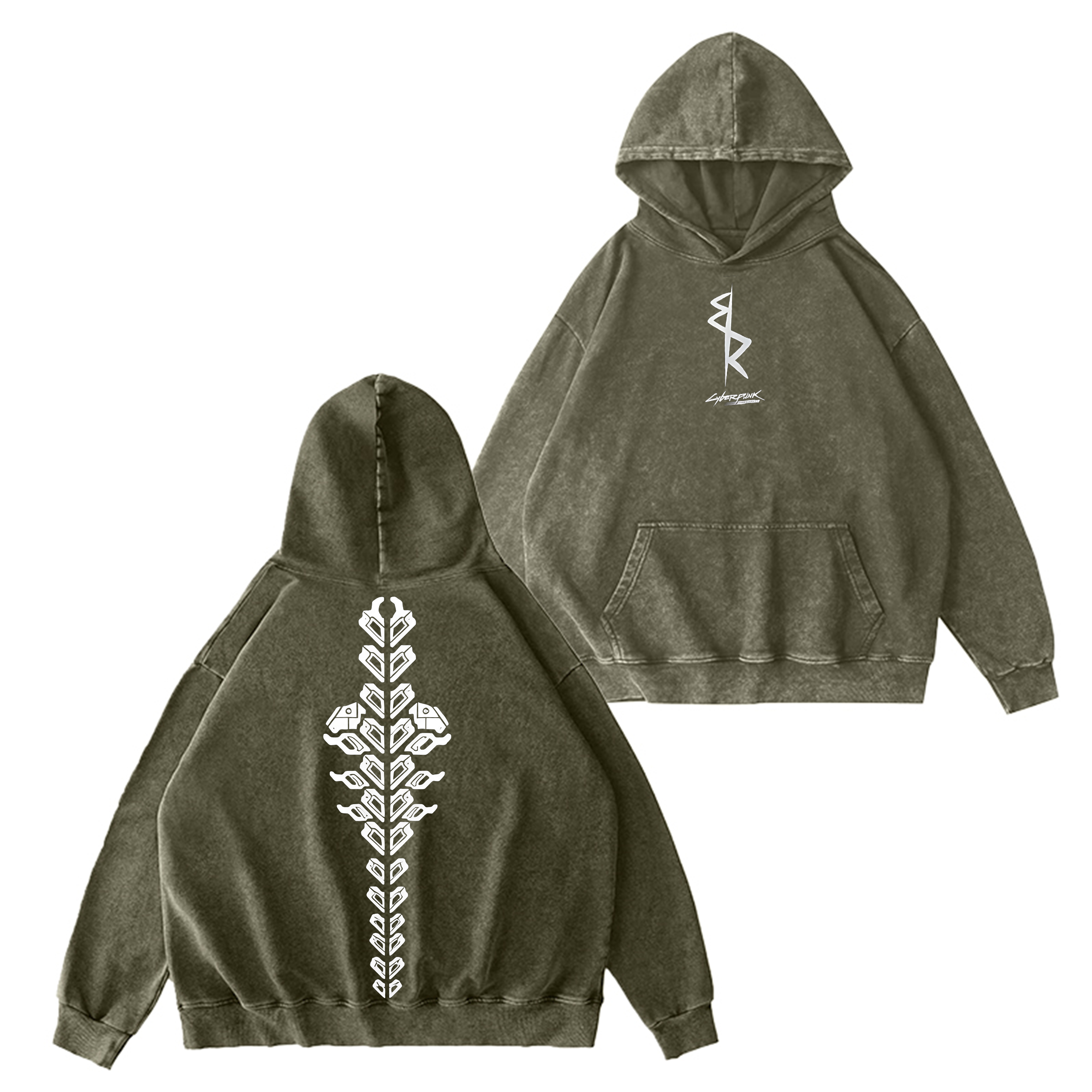 Cyberpunk 2077 Double Printed Washed Hooded Sweatshirt