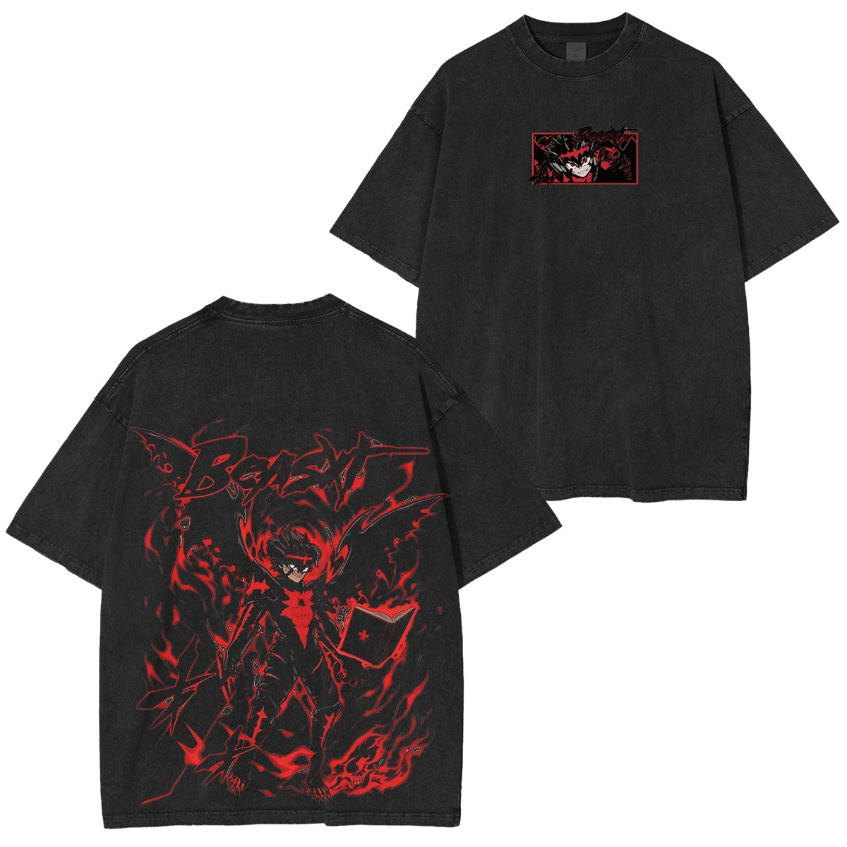 Black Clover : T-shirt/Sweat-shirt à col rond/Sweat à capuche délavé Asta
