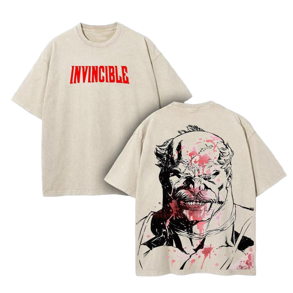 Camiseta Vintage Lavada de Anime "Conquest Invincible" con Doble Estampado