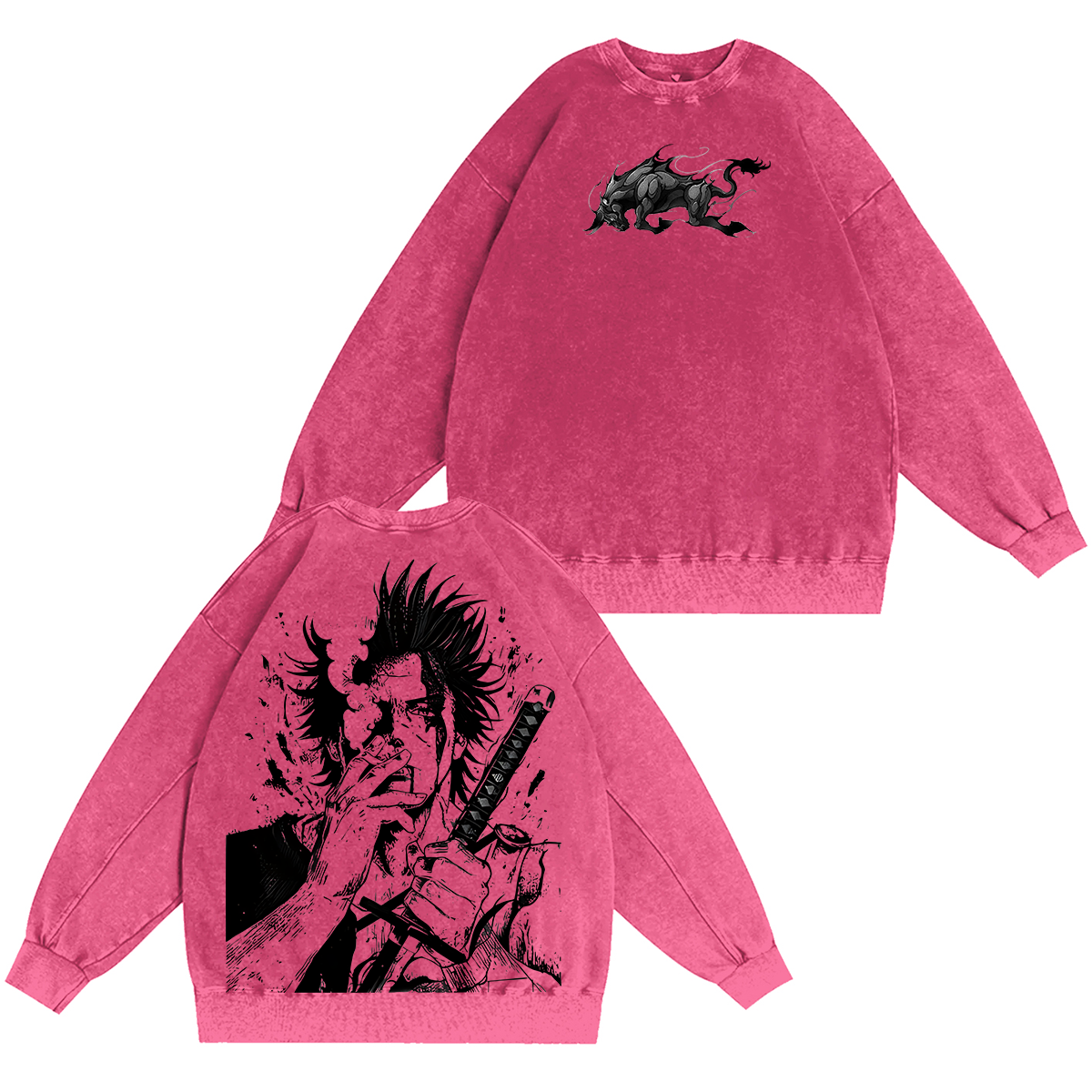 Sudadera unisex vintage lavada con estampado doble de Yami Sukehiro x Black Bulls del anime Black Clover