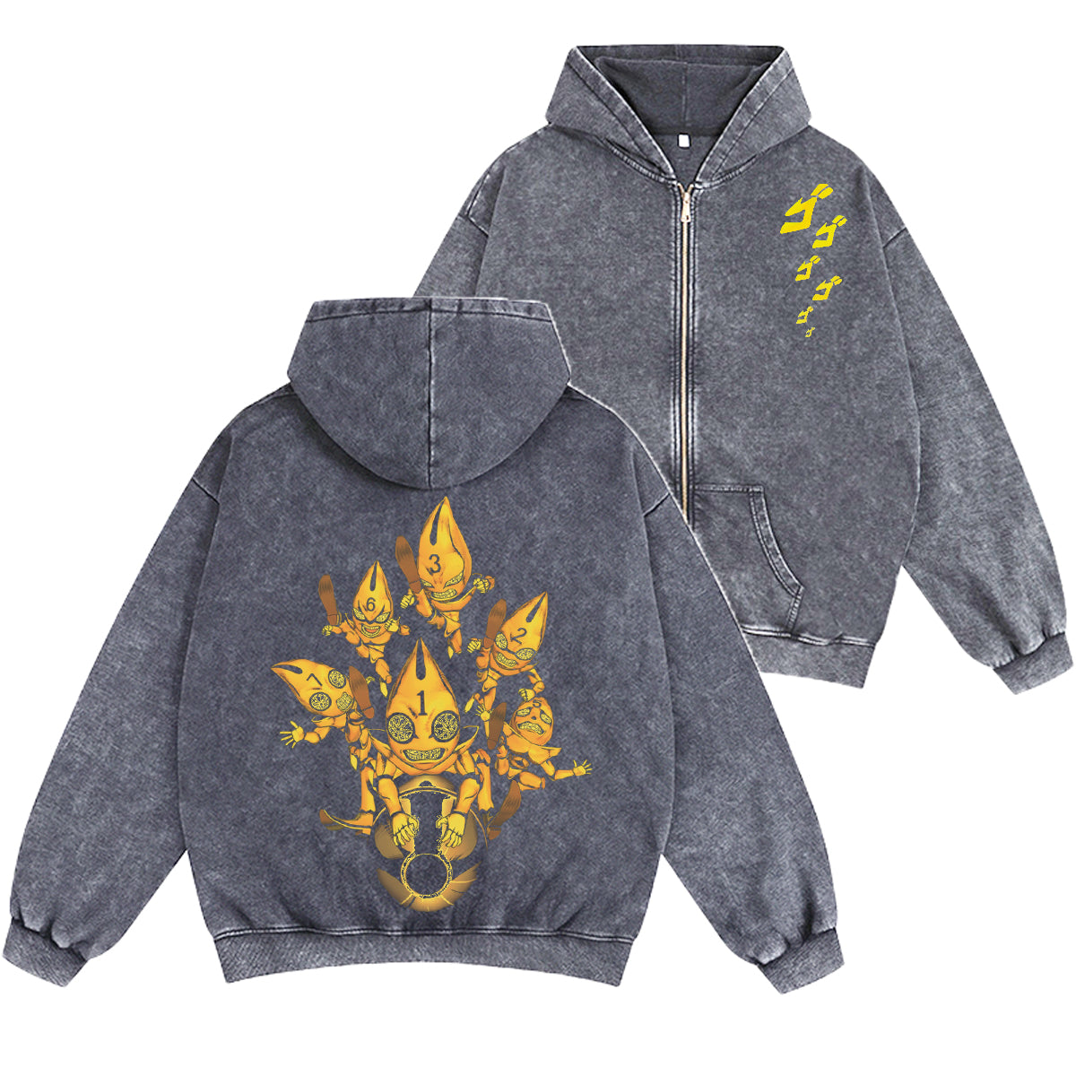 Sudadera con capucha y cremallera lavada unisex de JoJo's Bizarre Adventure