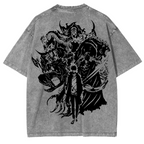 T-shirt en coton délavé animé Solo Leveling de Sung Jin Woo, édition limitée rétro