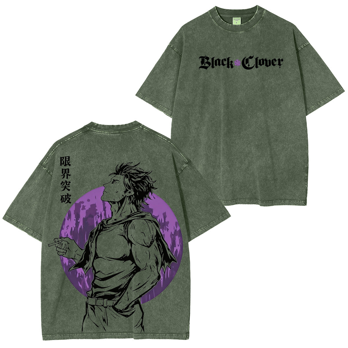 BLACK CLOVER T-shirt/Col rond/Sweat à capuche délavé vintage