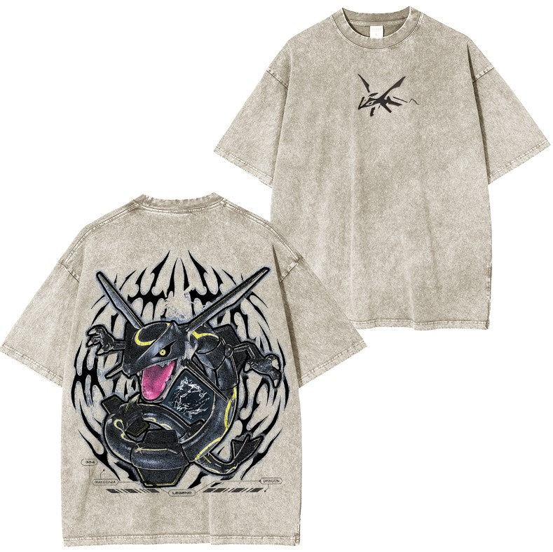 Rayquaza Vintage Oversized T-Shirt – Acid Washed Heavyweight Cotton Anime Tee