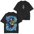 Demon Slayer - Tomioka Giyu Pilier de l'Eau T-shirt/Col Rond/Sweat à Capuche Effet Délavé Vintage