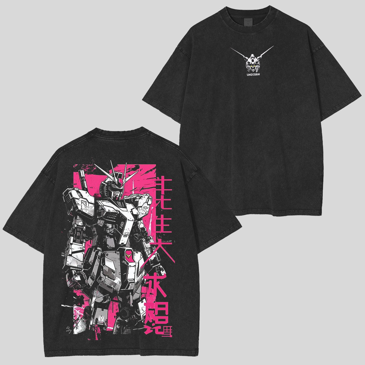 T-Shirt unisexe d'inspiration anime Mobile Suit Gundam rose, effet vieilli