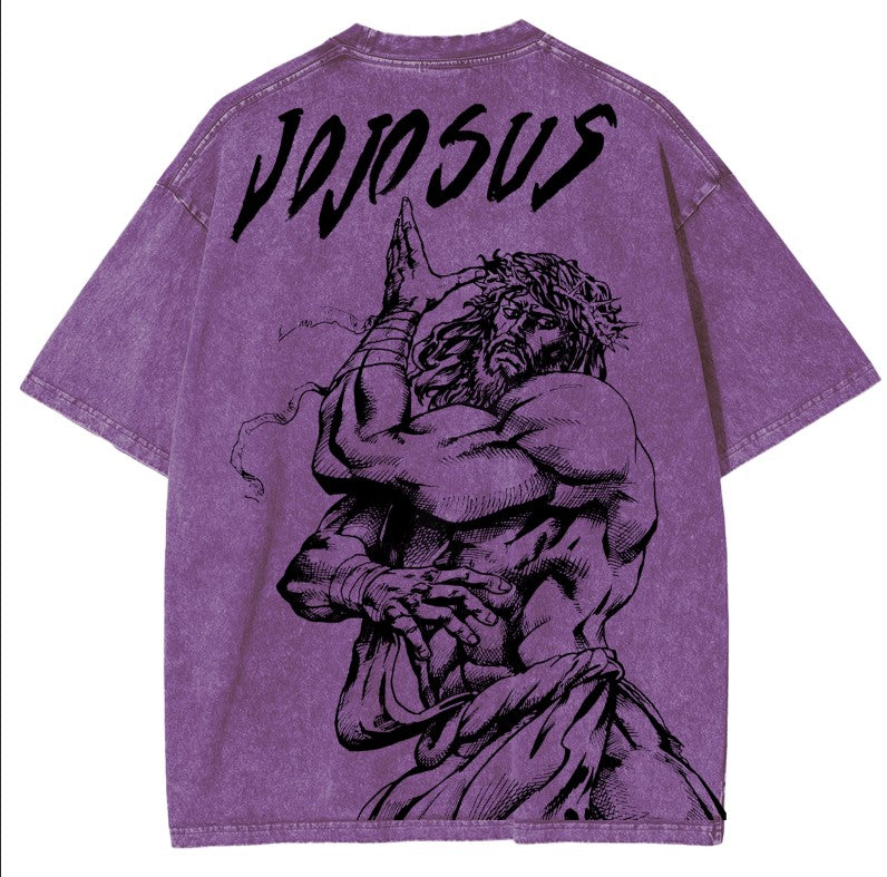 JOJO SUS Camiseta vintage de manga corta de Jojo's Bizarre Adventure con doble estampado