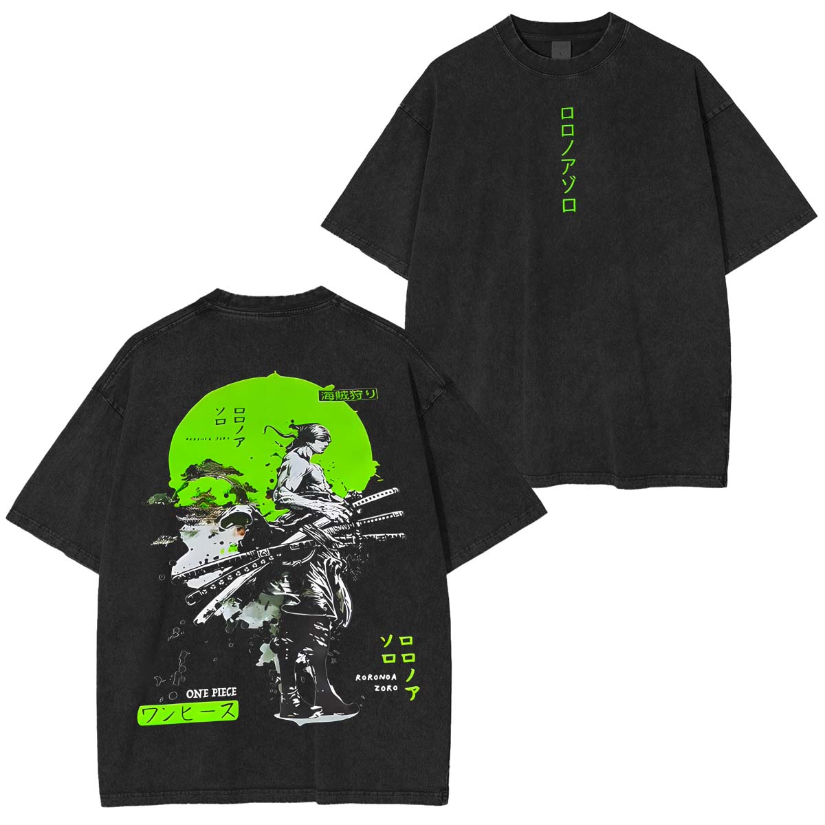 Camiseta de Roronoa Zoro vintage extragrande de doble cara con gráfico de anime