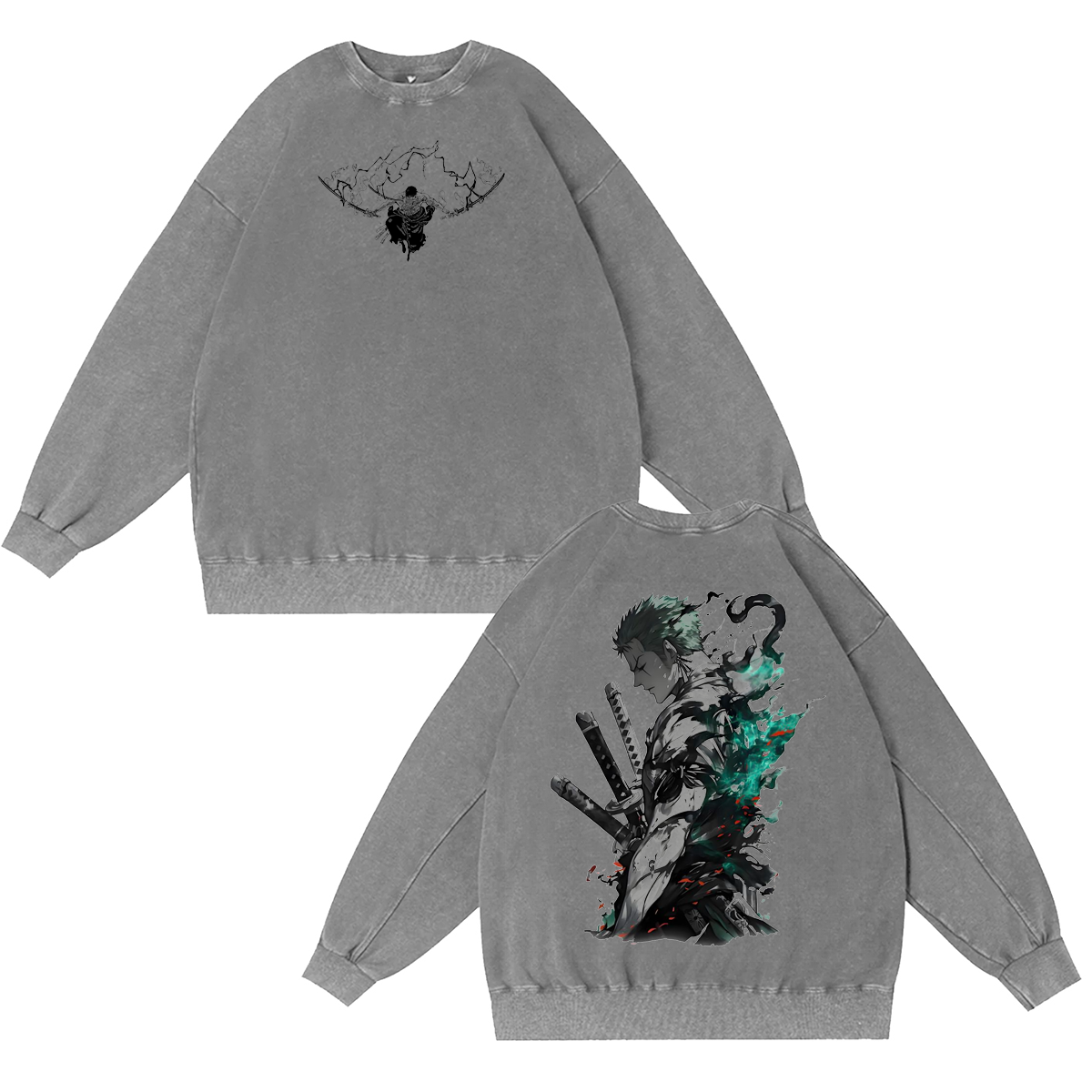 Camiseta/Sudadera/Sudadera con capucha vintage lavada de Roronoa Zoro de One Piece Anime