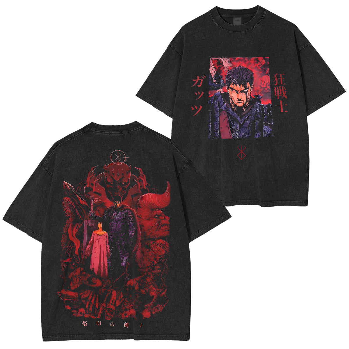 Camiseta extragrande Berserk Anime con lavado ácido